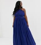 Asos Design Curve Tulle One Shoulder Maxi Dress - Navy