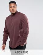 Asos Plus Regular Fit Tencel Shirt With Grandad Collar In Burgundy - Red