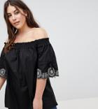 Koko Embroidered Sleeve Off The Shoulder Top - Black