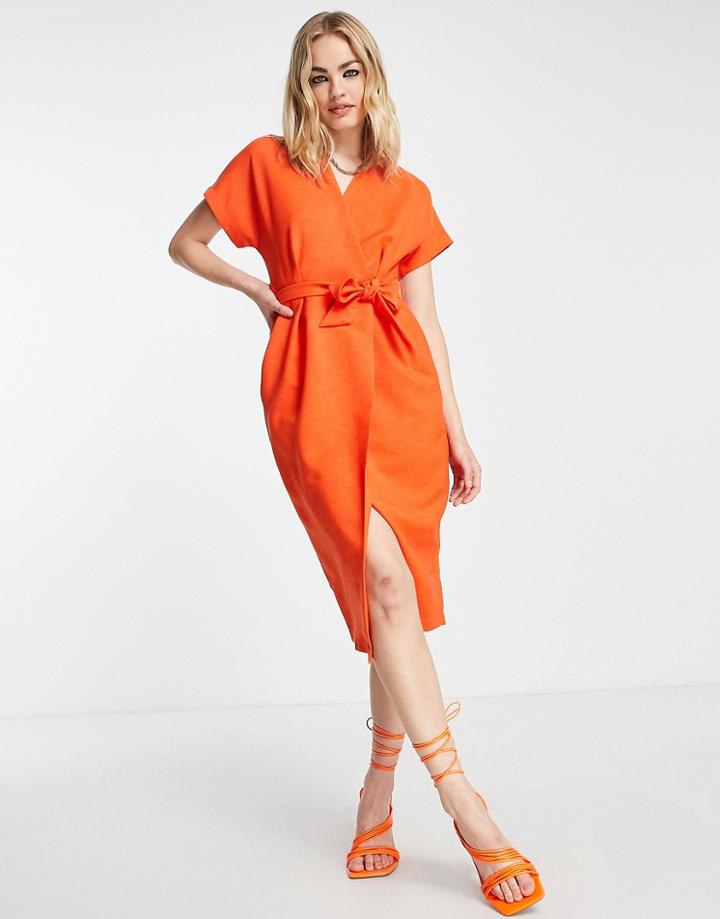 Closet London Kimono Wrap Dress In Orange