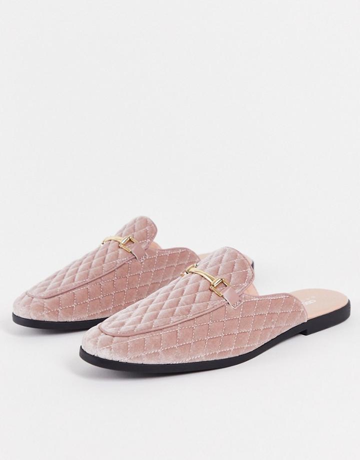 Asos Design Quilted Mule Loafers In Pink Velvet