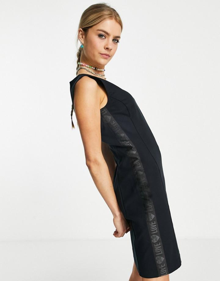 Love Moschino Logo Tape Sleeveless Dress In Black