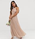 Asos Design Petite Bridesmaid Pinny Maxi Dress With Ruched Bodice - Pink