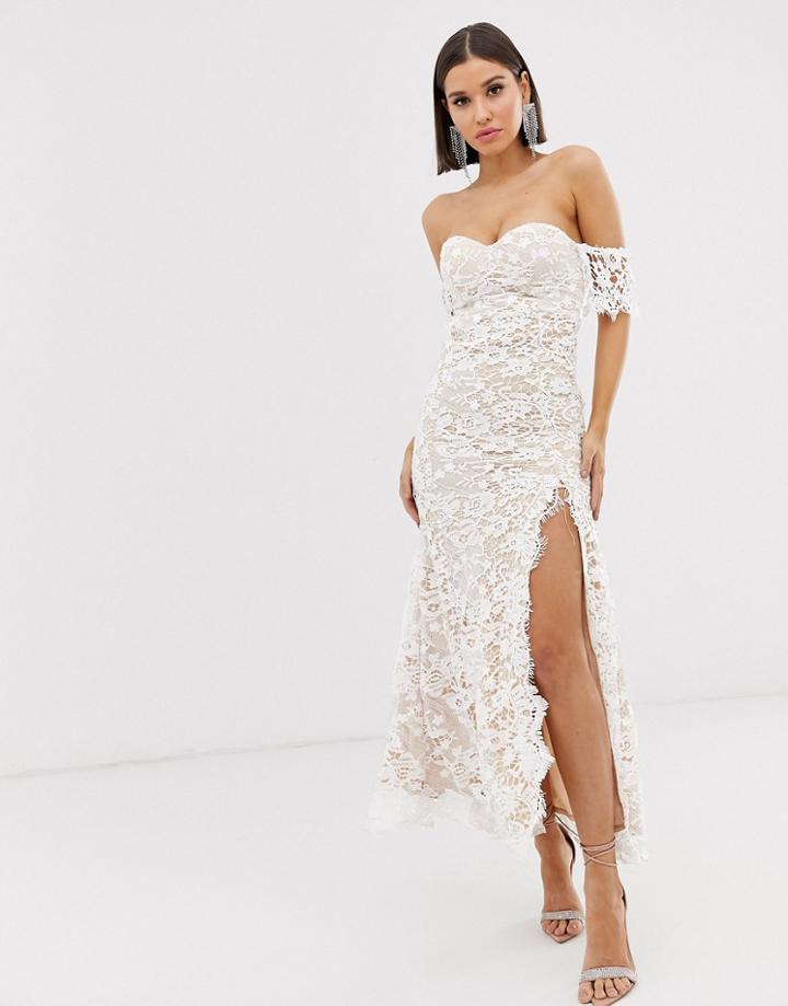 Love Triangle Lace Bandeau Maxi Dress In White - White