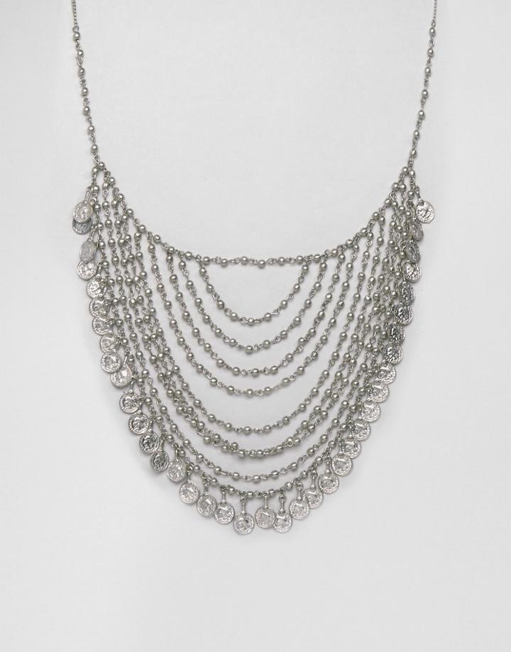 Missguided Festival Coin Multi-layer Necklace - Silver