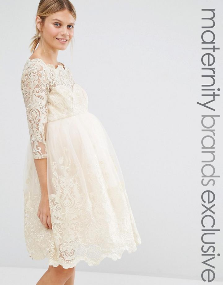 Chi Chi London Maternity Premium Metallic Lace Prom Dress - Pink