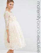 Chi Chi London Maternity Premium Metallic Lace Prom Dress - Pink