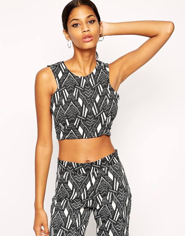 John Zack Structured Crop Top In Mono Print