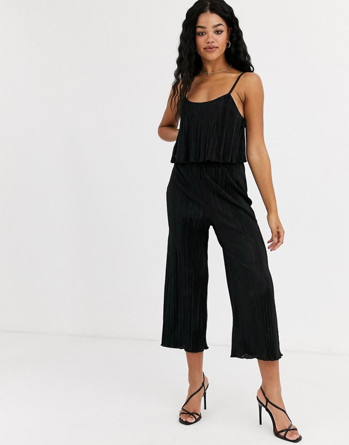 Miss Selfridge Plisse Jumpsuit In Black