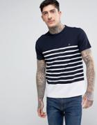 Farah Hampstead T-shirt Pique Stripe Slim Fit In White - White