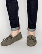Asos Driving Shoes In Gray Faux Suede With Tie Front - Gray