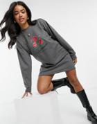 Skinny Dip Graphic Print Sweater Dress In Charcoal-grey