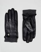 Dents Henley Leather Touchscreen Gloves - Black
