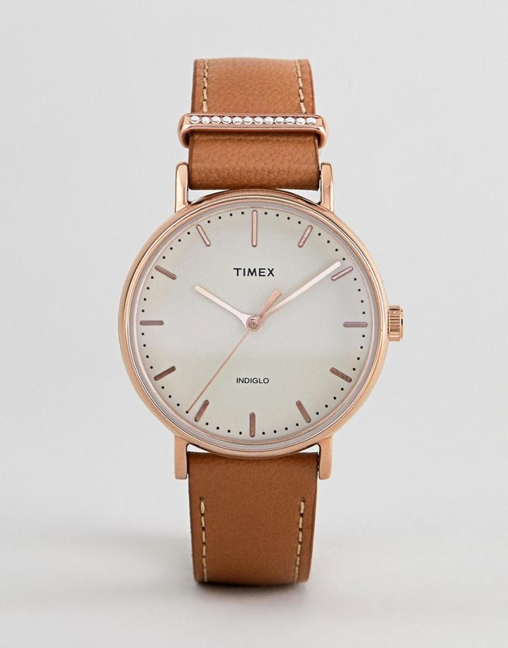 Timex Tw2r70200 Fairfield Leather Watch In Tan - Tan