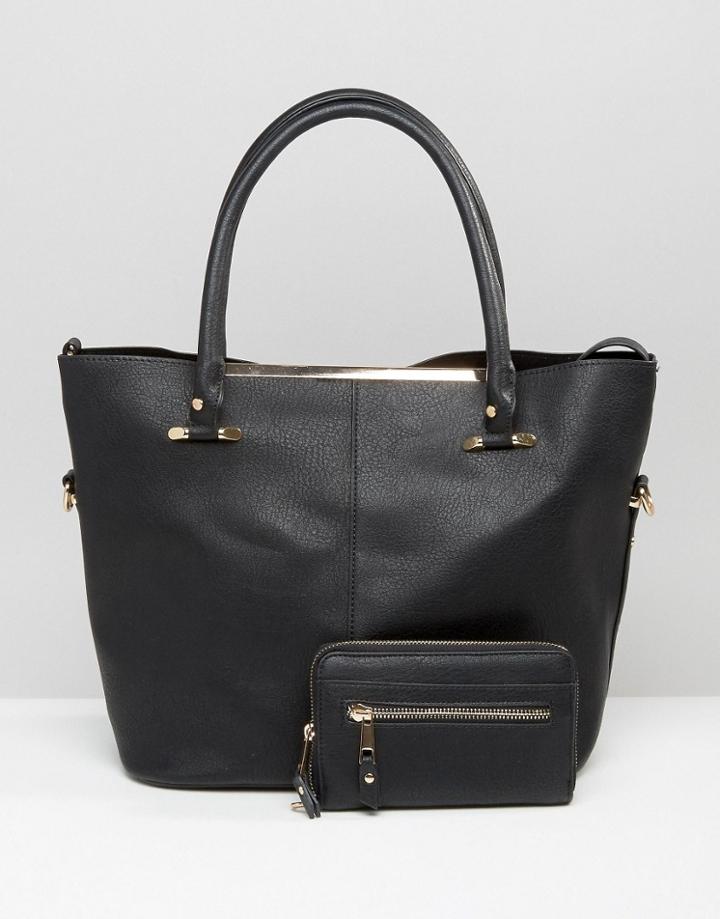 Oasis Gold Trim Shopper Bag - Black