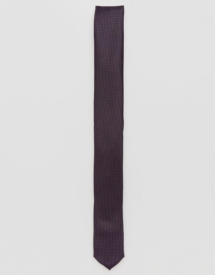 Asos Slim Tie In Dark Purple Print - Purple