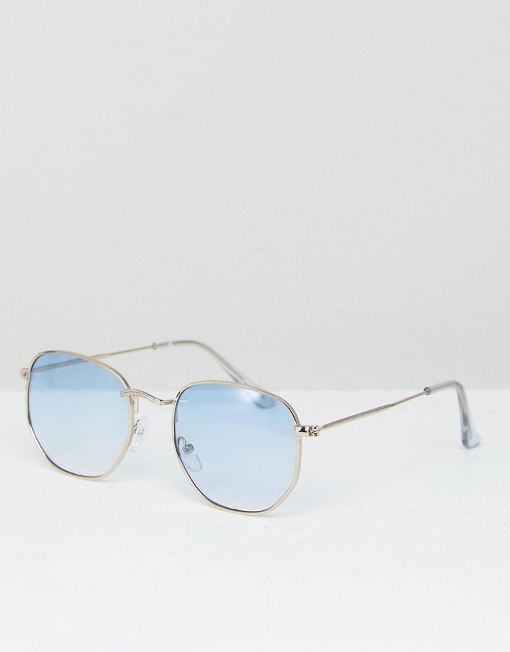 Jeepers Peepers Metal Round Sunglasses With Blue Tinted Lens - Gold