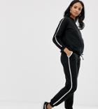 Asos Design Maternity Tracksuit Cute Sweat / Basic Under The Bump Jogger With Tie With Contrast Binding-black