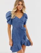 Miss Sixty Denim Flare Dress With Strap Detail-blue