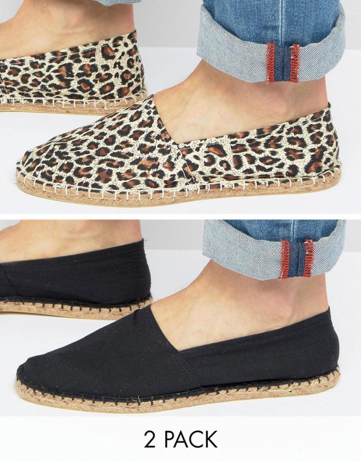Asos 2 Pack Espadrilles With Plain Black And Leopard Print - Multi