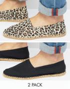 Asos 2 Pack Espadrilles With Plain Black And Leopard Print - Multi
