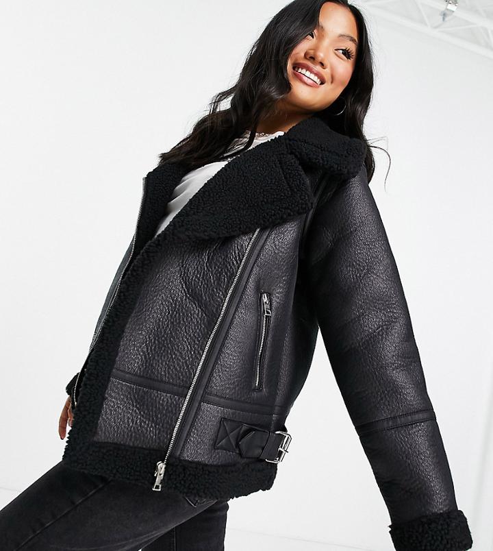 New Look Petite Aviator Jacket In Black