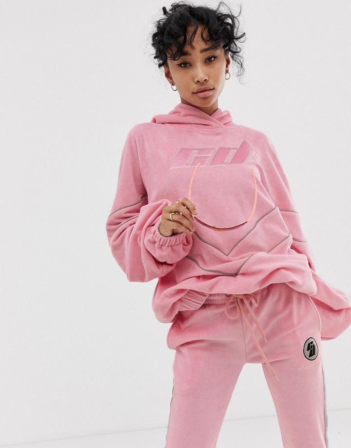 Criminal Damage Extreme Oversized Hoodie With Reflective Logo Two-piece - Pink