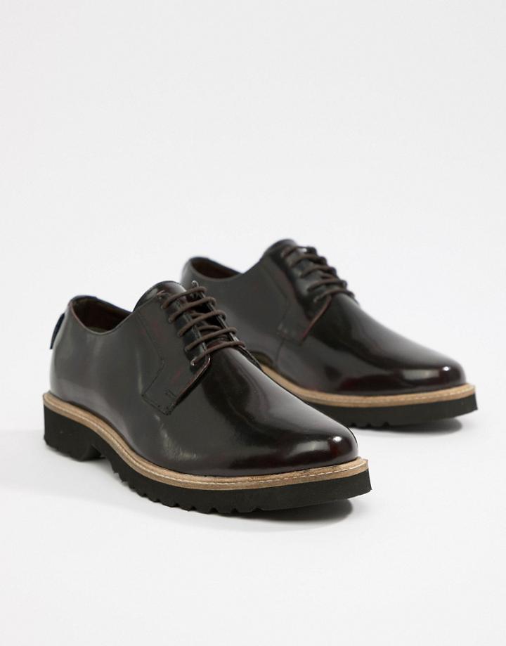 Ben Sherman High Shine Lace Up Chunky Shoes In Oxblood - Red