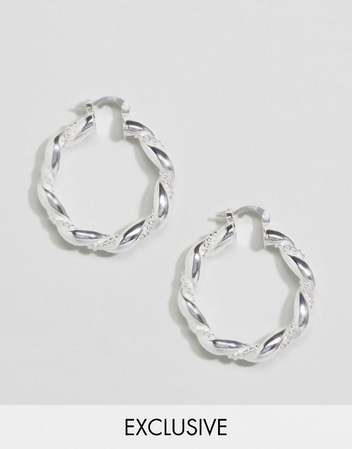Reclaimed Vintage Silver Plated Twist Hoop Earrings - Silver