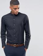 Number Eight Savile Row Skinny Grandad Shirt - Black