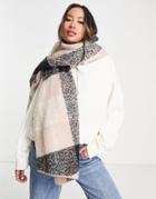 Pieces Scarf In Pink & Brown Plaid-multi