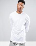 Asos Tall Oversized 3/4 Sleeve T-shirt In White - White