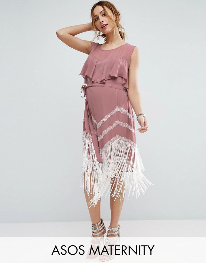 Asos Maternity Fringe Hem Dress - Pink