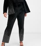 Fashion Union Plus Velvet Pants Coord With Rhinestone Scattered Trim-black