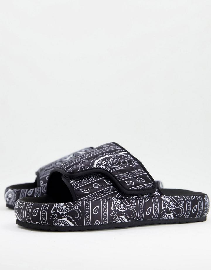 Asos Design Chunky Slippers In Bandana Print-black