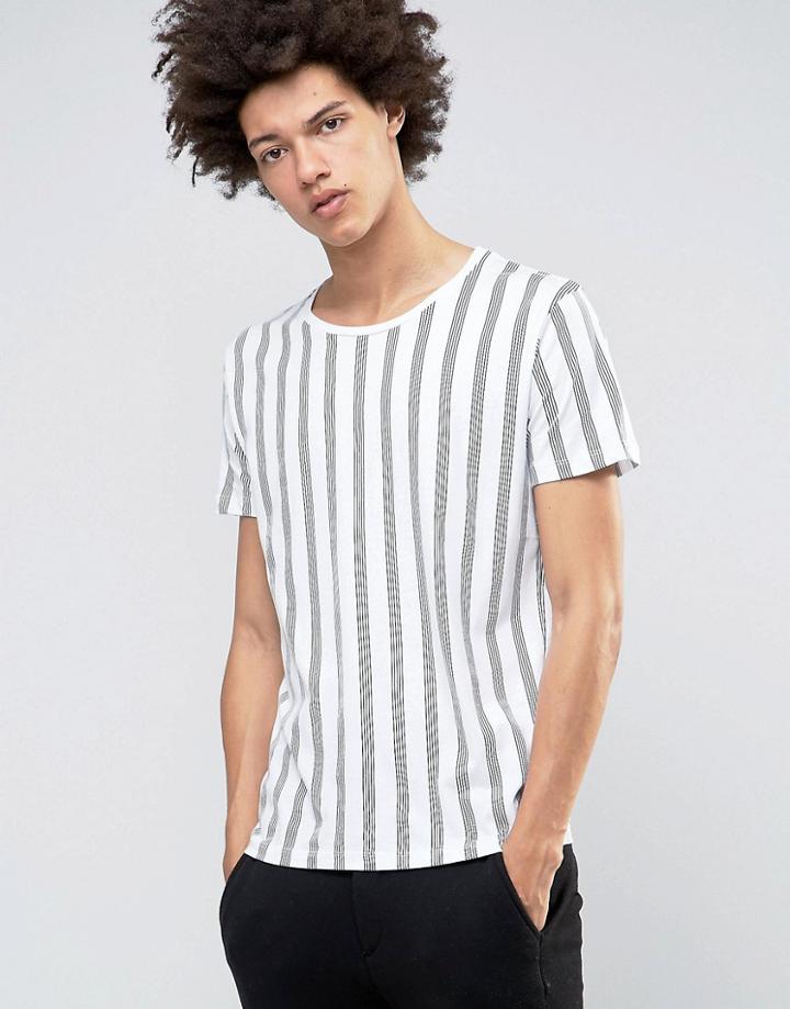 Selected T-shirt With Vertical Stripe - White