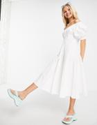 Urban Revivo Off Shoulder Gathered Waist Midi Smock Dress In White
