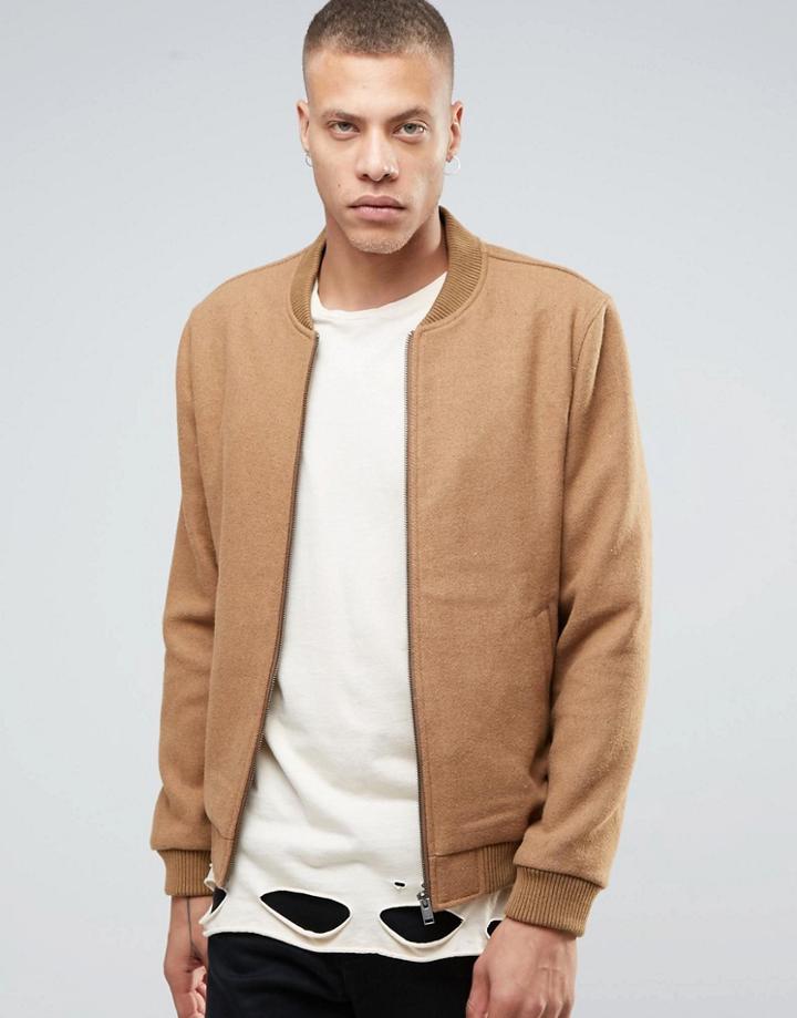 Selected Homme Wool Bomber Jacket - Beige