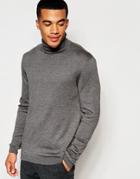 Asos Cotton Roll Neck Sweater In Charcoal - Charcoal Marl