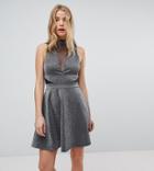 New Look Mesh Insert Metallic Skater Dress