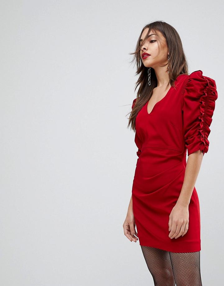 Mango Red Ruffle Sleeve Dress - Red