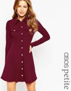Asos Petite Button Through Dress In Rib Texture - Gray Marl $48.00