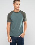 Asos T-shirt With Contrast Raglan Sleeves In Green