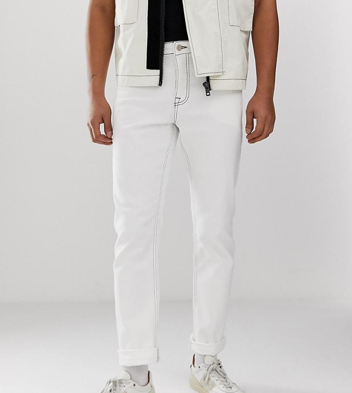 Noak Straight Leg Jeans In White With Contrast Stitch - White