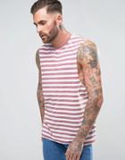 Asos Stripe Sleeveless T-shirt With Dropped Armhole And Burnout - Red