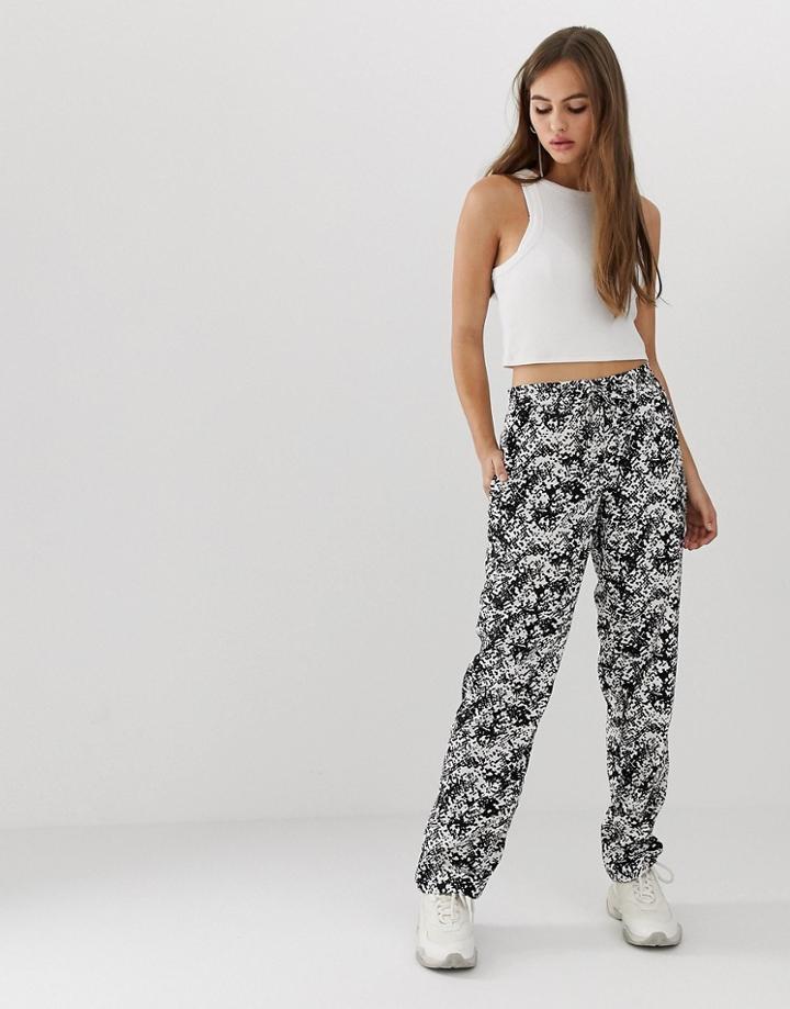 Noisy May Abstract Print Straight Leg Pants - Black