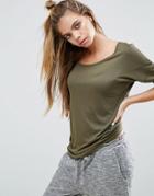 Asos Long Sleeve Curve Hem T-shirt - Green