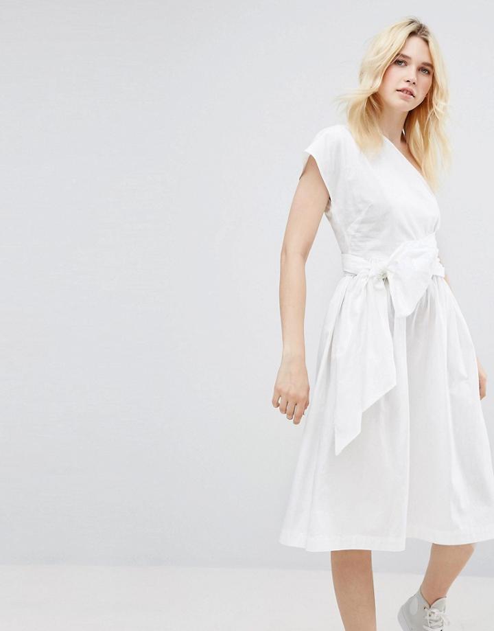 Asos One Shoulder Cotton Midi Dress - White