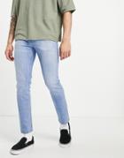 Asos Design Stretch Slim Jeans In 'less Thirsty' Vintage Light Wash-blues