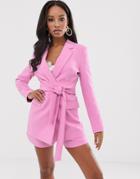 Asos Design Wrap Belted Suit Blazer In Pink - Pink